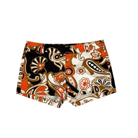 J. Crew Pants - J.Crew Stretch Shorts Paisley Print Orange Brown Mid Rise Women’s Size 6 Retro
